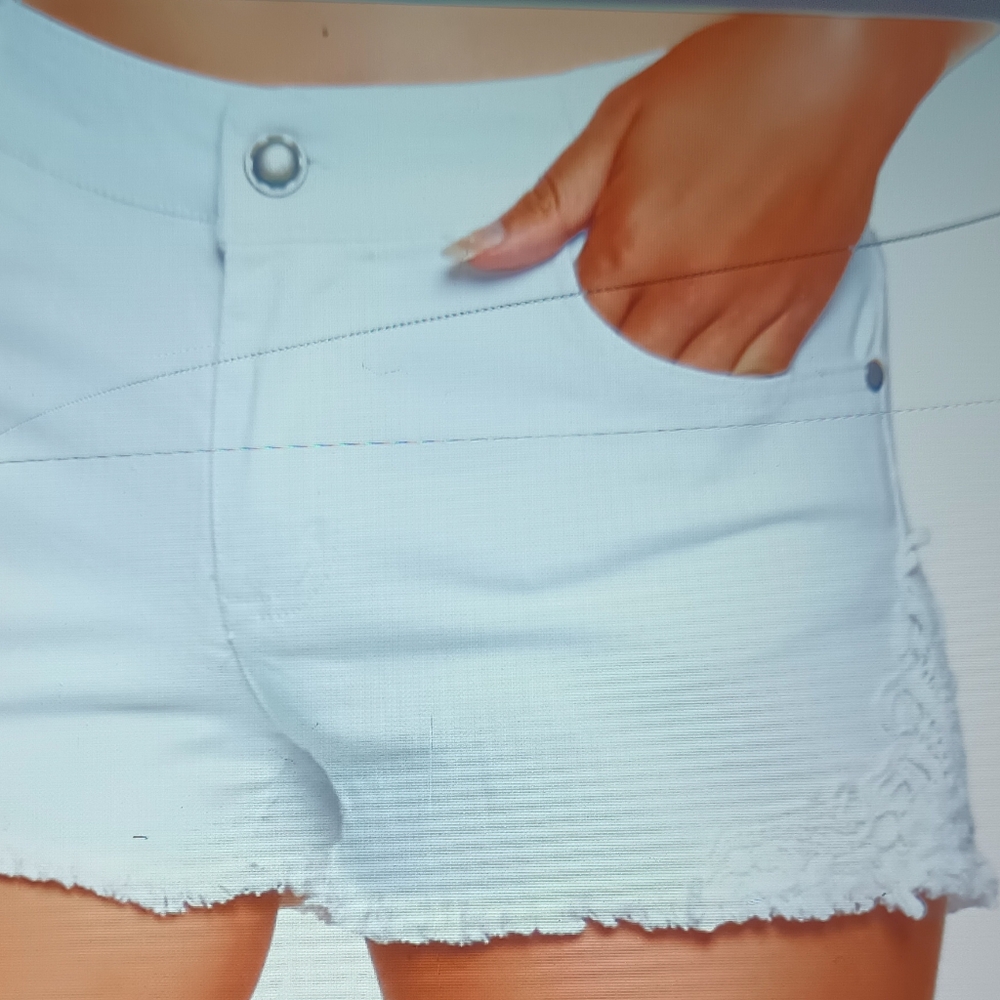 White Denim Crochet Shorts - Picture 2 of 12